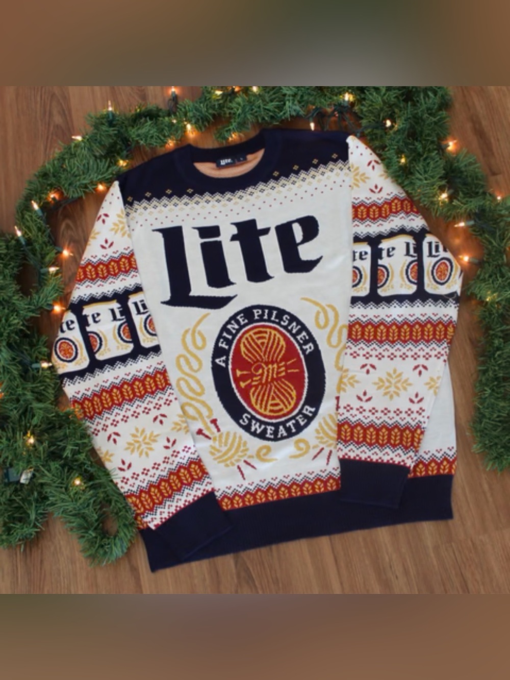 Miller Lite A Fine Pilsner Ugly Christmas Sweater Beer Fair Isle Large